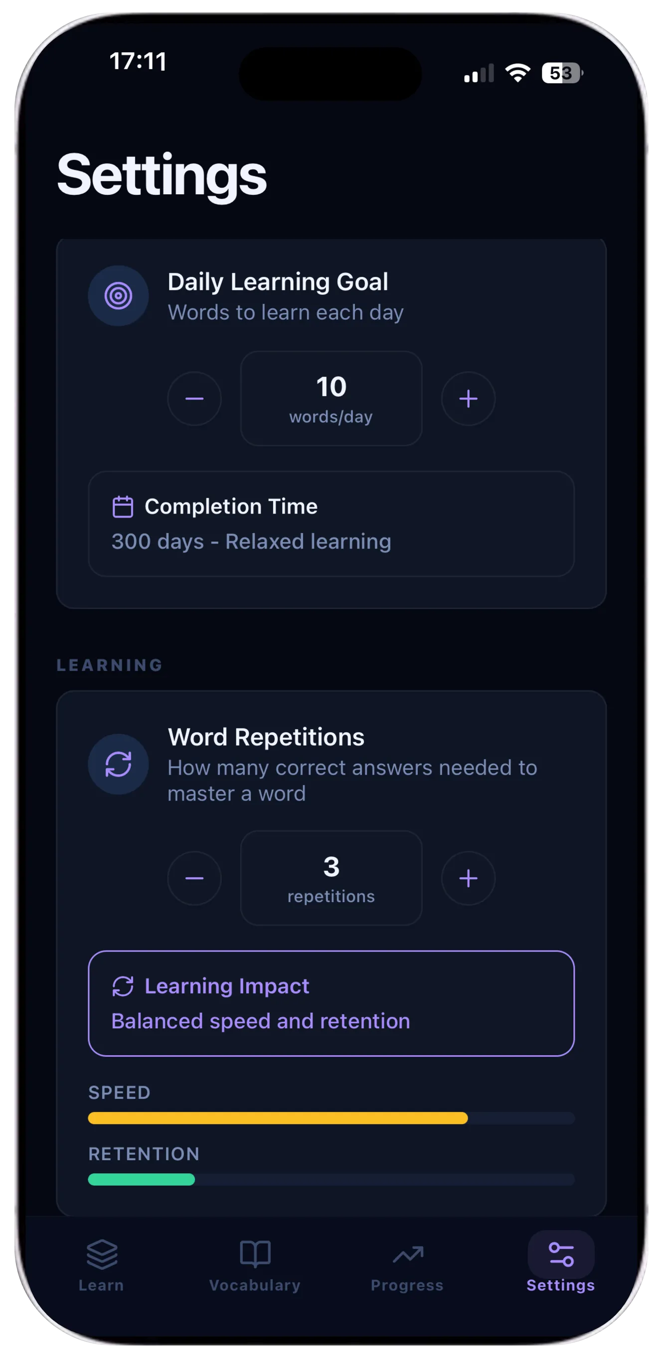 Vocablo — settings